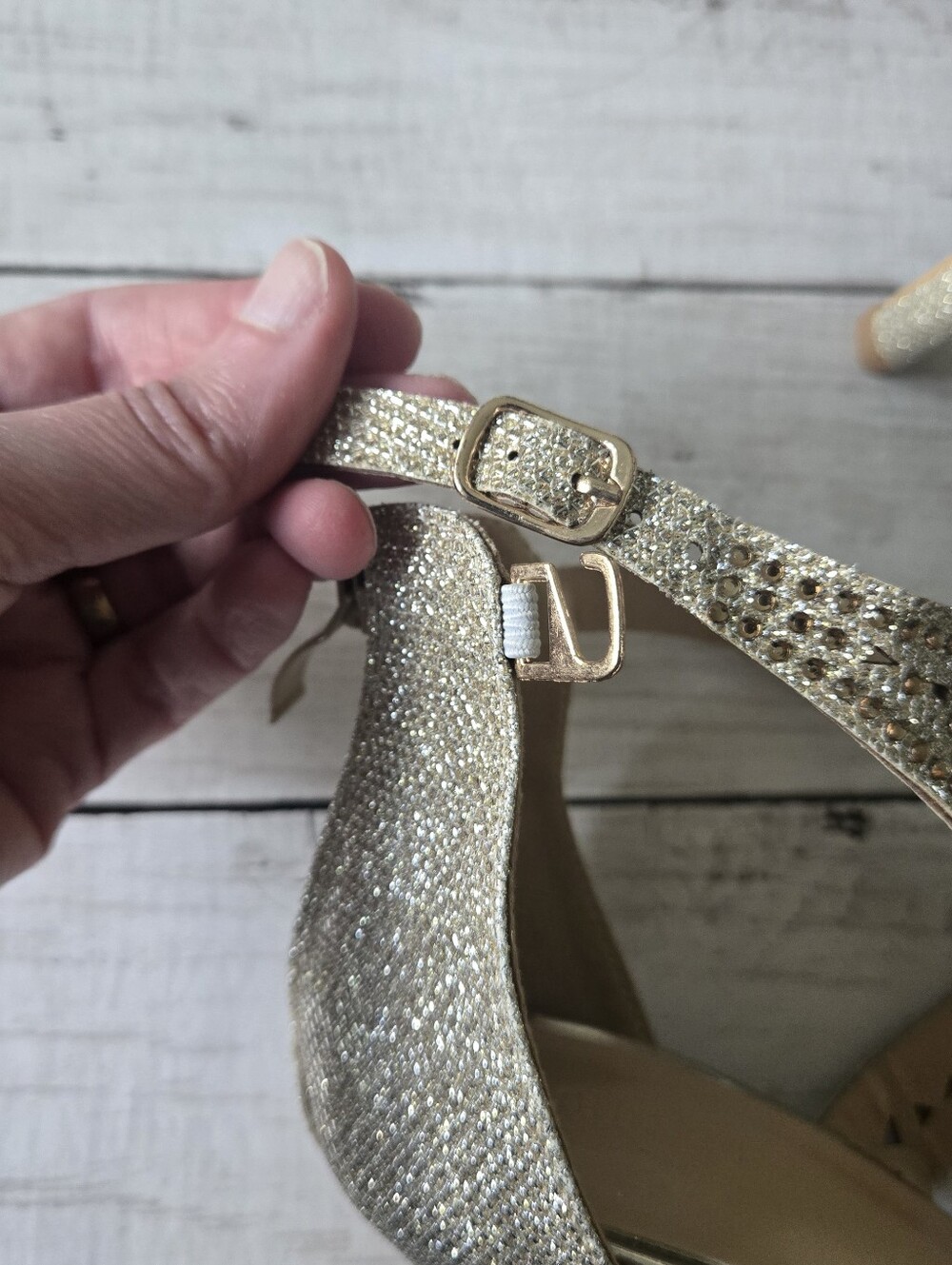 Metallic Rhinestone Stiletto Sandals - Picture 6 of 10